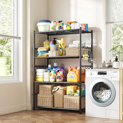 DurayLoly Storage Shelves 4-Tier Large Capacity Metal Shelving with Hooks, Heavy Duty Garage Shelving Unit with Leveling Feet, Stable Metal Shelves for Pantry, Kitchen and Closet,36" W x 12" D x 60" H - size: 36" W x 12" D x 60" H (4T)