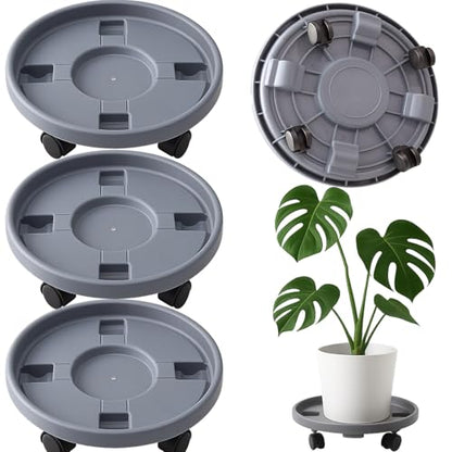 Rolling Plant Stand with Wheels 3 Pack 10 Inch Plant Caddy with Wheels Heavy Duty Plant Dolly Roller Base with Wheels Round Flower Pot Rack Holder Planter Trolley Tray, Grey - color: Grey, size: 10 inch