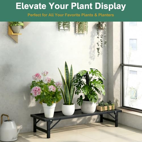 Foldable Single Tier Plant Stand, Heavy Duty Iron Plant Shelf，Anti-Rust Waterproof Flower Pot Stand, Tool-Free Quick Fold, Modern Plant Display for Indoor Outdoor Patio Balcony Garden Livingroom Windowsill ,Plant Lovers, Display Stand （L33" x H7.8" x W9.7