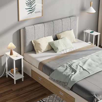 TUTOTAK Small End Table with Charging Station, Narrow Side Table with USB Ports and Outlets, Skinny Sofa Table, Slim Nightstand, Living Room, Bed Room, White TB01BW060 - color: White, size: 2-tier