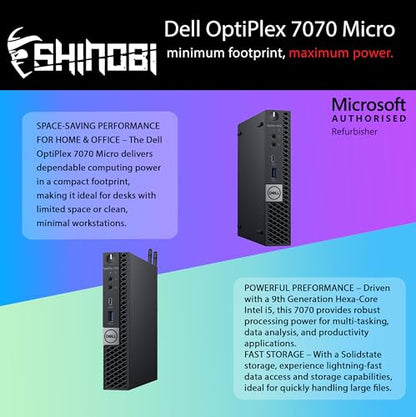 Dell OptiPlex 7070 Micro PC | Intel Core i5-9500T | 8GB RAM | 256GB NVMe | Windows 11 Pro | Built in AX210 WiFi 6E+BT 5.3 | Mini PC | Pc Monitor Mount (Renewed) - style: 8GB RAM + 256GB NVME