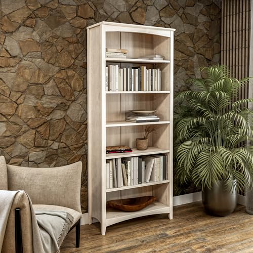 Camaflexi Shaker Style 6 Shelf Bookcase/Solid Wood / 72 inch Tall/Adjustable Shelving/Closed Back/Display Bookshelf for Living Room, Bedroom, Home and Office, Light Oak - color: Light Oak, size: 72"
