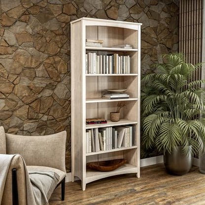 Camaflexi Shaker Style 6 Shelf Bookcase/Solid Wood / 72 inch Tall/Adjustable Shelving/Closed Back/Display Bookshelf for Living Room, Bedroom, Home and Office, Light Oak - color: Light Oak, size: 72"
