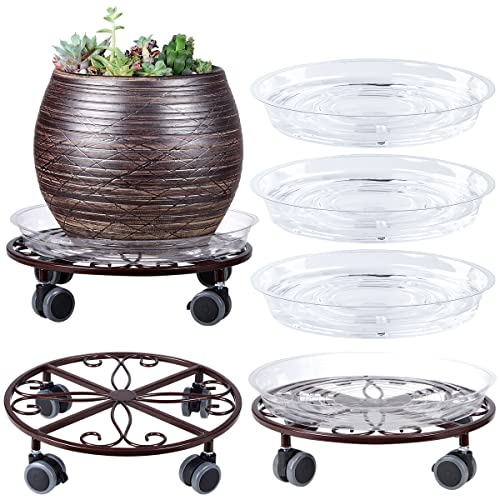 3 Pack Plant Caddy with Wheels Heavy Duty 11.8 Inches Metal Plant Stand with Wheels Plant Dolly Rolling Plant Stand Plant Roller with Casters for Indoor and Outdoor (3, Bronze) - color: Bronze