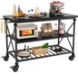 Homieasy Kitchen Island Cart with Wheels, 3-Tier Wood and Metal Rolling Kitchen Island Table with Pipe Legs, Storage Shelves & Lockable Casters for Kitchen Dining Room, Black - color: Black