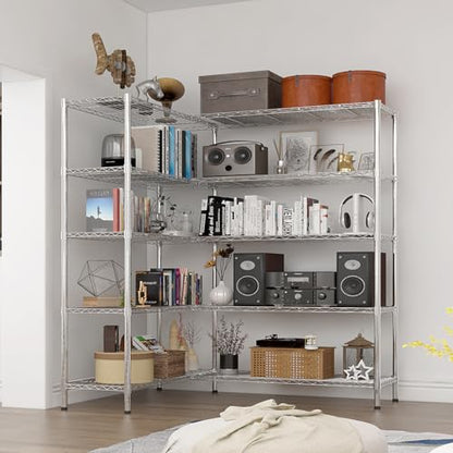 5-Tier Shelf, Adjustable Wire Metal Rack Shelving, Heavy Duty Standing Storage Shelves, Garage, Kitchen, Office, Bathroom, Shelfs Easy Assembly, 69.7" W x 16" D x 71" H, Chrome - color: Chrome, size: 5-tier 69.69"W x 15.75"D x 70.87"H