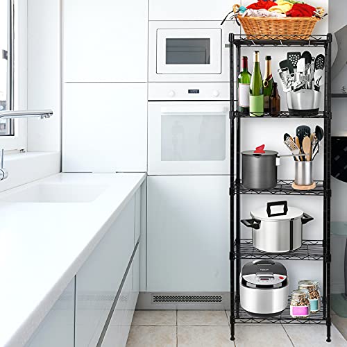 SUNLPH 5-Tier Wire Shelving Adjustable Shelves Unit Metal Storage Rack for Laundry Bathroom Kitchen Pantry Closet Organization (Black, 16.6" L x 11.4" W x 49.1" H) - size: 16.6"L x 11.4"W x 49.1"H - Basket
