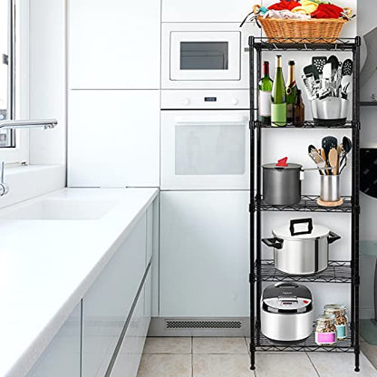 SUNLPH 5-Tier Wire Shelving Adjustable Shelves Unit Metal Storage Rack for Laundry Bathroom Kitchen Pantry Closet Organization (Black, 16.6" L x 11.4" W x 49.1" H) - size: 16.6"L x 11.4"W x 49.1"H - Basket