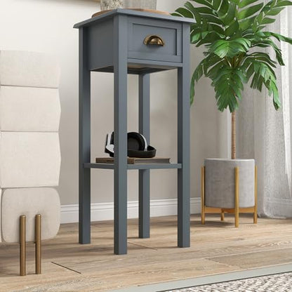 HOMCOM Narrow End Table with Drawer and Bottom Shelf, Slim Side Table for Small Spaces, Skinny Modern Accent Desk for Living Room, Set of 2, Gray - color: Grey