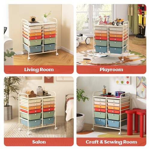 DREAMADE Rolling Cart with Storage Drawers, Utility Cart with Removable Plastic Drawers, Lockable Wheels, Art Cart for Classroom Organization Art Supplies Office Scrapbook (12 Drawers, Macaron) - color: Macaron, style: 12 Drawers