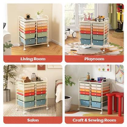 DREAMADE Rolling Cart with Storage Drawers, Utility Cart with Removable Plastic Drawers, Lockable Wheels, Art Cart for Classroom Organization Art Supplies Office Scrapbook (12 Drawers, Macaron) - color: Macaron, style: 12 Drawers