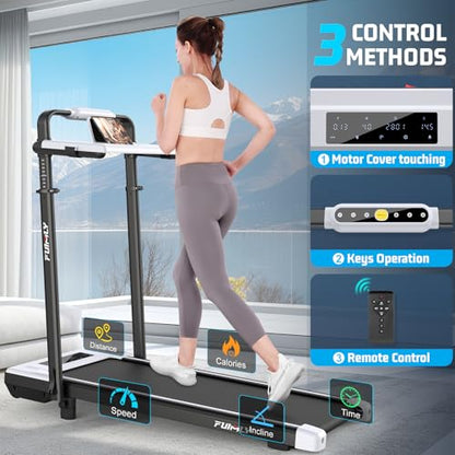 FUNMILY Upgrade Walking Pad Folding Treadmill with 12%/15% Incline & Handle Bar, 3.5HP Foldable Under Desk Compact Treadmills for Home/Office/Gym, 400+lb Capacity, Shock Absorption - color: White