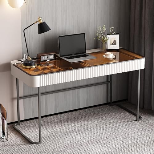 Lartis Makeup Vanity no Mirror with Built-in Outlet Home Office Desk Computer Desk for Makeup Working Studying Intelligent Socket with USB Port (Ivory, 50 in) - color: Ivory + Gray Legs
