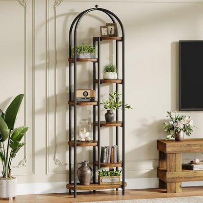 Tribesigns Arch Plant Stand Indoor, 71" Tall Corner Plant Shelf, 8-Tier Plants Stand with Metal Support Frame, Tiered Flower Stands Pot Holder Display Rack for Indoor, Living Room, Patio, Brown & Black