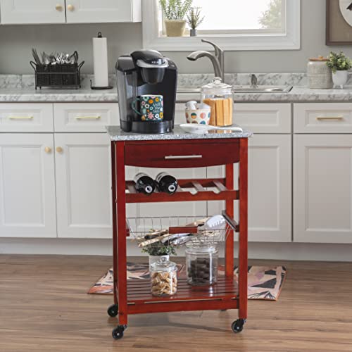 Linon Hanover Wenge Kitchen Cart with Granite Top, Model Number: 44037WENGE-01-KD-U - color: Wenge and Granite, style: Whitney