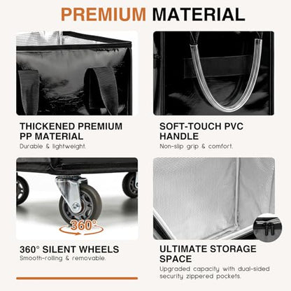 Large Reusable Grocery Bag on Wheels, Foldable Rolling Tote Bag with Handle and Zipper for Market Laundry Travel - color: Black