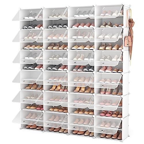 ROJASOP Shoe Storage Cabinet, 12-Tier Shoe Organizer 96 Pairs Extra Large Plastic Shoe Rack with Covers Portable Shoe Rack Organizer with Doors Big Shoe Rack for Closet Entryway Bedroom - color: White, size: 96 Pairs