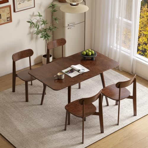 39’’-55’’ 100% Oak Extendable Dining Table and Chairs Set of 4, Solid Wood Folding Kitchen Table, Mid Century Modern Dinner Table for Kitchen, Apartment, Living Room (Walnut, 55''+4Chairs-HSA) - color: Walnut, size: 55''+4Chairs-HSA