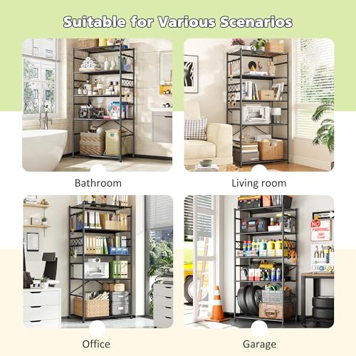 DurayLoly Storage Shelves 5 Tier Capacity,Metaling Shelving with Hooks,Heavy Duty Garage Shelves Unit with Leveling Feet,Wire Shelving for Pantry,Kitchen and Closet,23.6" W x 13.8" D x 72.4" H,500lbs - size: 23.6" W x 13.8" D x 72.4" H (5T)