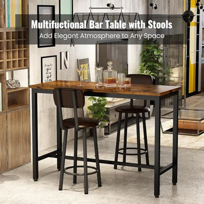 AWQM Bar Table Set of 2, Industrial Bar Table and Chairs Set of 2,3 Piece Bar Height Table with 2 Backrests Stools,Small Kitchen Table for 2,Small Space,Brown & Black - color: Rustic Brown & Black & Brown