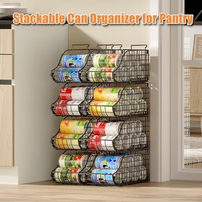 Sonyabecca 8 Pack Stackable Can Organizer for Pantry Cabinet Food Storage | Wire Storage Rack Holds Up to 72 Cans, Beverages and Food. Small Metal Organizer for Kitchen Counters, Fridges and RV