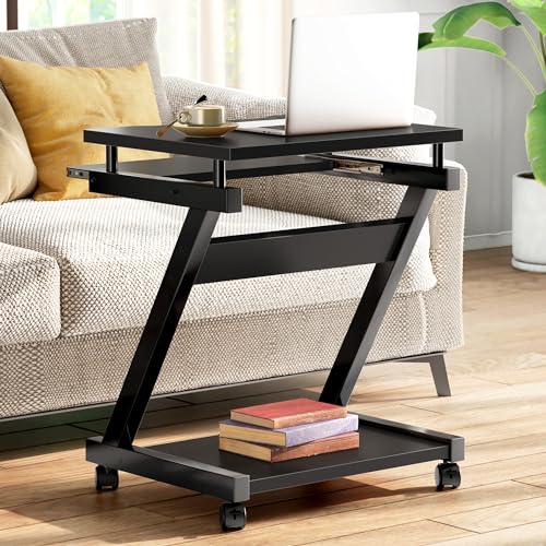 sogesfurniture Mobile Computer Desk, Small Rolling Work Workstation for Home and Office with Printer Shelf, Keyboard Drawers,23.6 x 18.9 x 28.7 Inches,BHUS-DX-8110-BB(Black) - color: Black