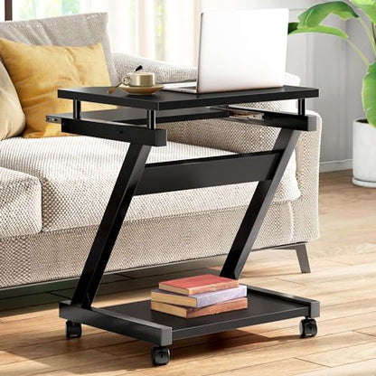 sogesfurniture Mobile Computer Desk, Small Rolling Work Workstation for Home and Office with Printer Shelf, Keyboard Drawers,23.6 x 18.9 x 28.7 Inches,BHUS-DX-8110-BB(Black) - color: Black