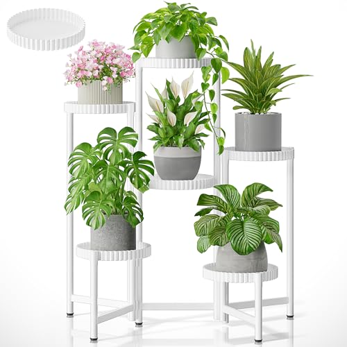 6 Tier Large Plant Stand Indoor with 7.9 Inch Wide Tray, Tiered Corner Metal Outdoor Flower Display Holder Shelf, Foldable Tall Rack for Patio Porch Living Room - WhiteFloroma - color: WhiteFloroma, size: 6-tiers