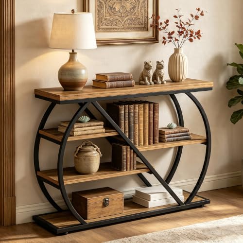 Tribesigns Industrial 41.3" Console Table | Entryway Table with 5-Tier Storage Shelves, Narrow Wooden Sofa Table for Living Room, Entrance, Foyer, Brown&Black