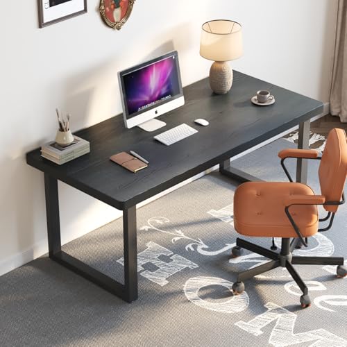 47 Inch Black Solid Wood Computer Desk | Sturdy Metal Base | Modern Home Office Desk | Durable Study Writing Table for Workspace, Multiple - color: Black, size: 47in