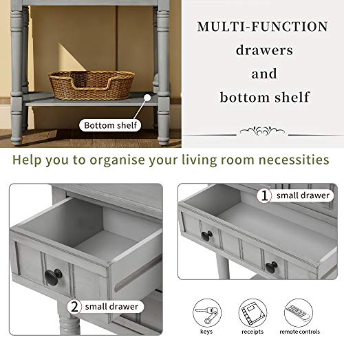 RuiSiSi Narrow Entryway Table with Three Storage Drawers, Small Console Table with Bottom Shelf for Entryway Foyer, Gray Wash