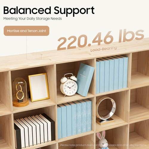 18-Cube Solid Wood Bookshelf, 3-Tier Storage Organizer Semi-Open Floor Display Shelf Closet Cabinet for Home Office Library School, 12" D x 71" W x 35" H - size: 18-Cube