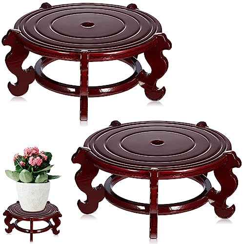 Geetery 2 Pcs 4 to 12 in Wooden Plant Stands Indoor Chinese Oriental Plant Stand for Vase Fishbowl Flower Pot Lamp Redwood Base Vintage Display Rack Decor(10 Inch) - size: 10 Inch
