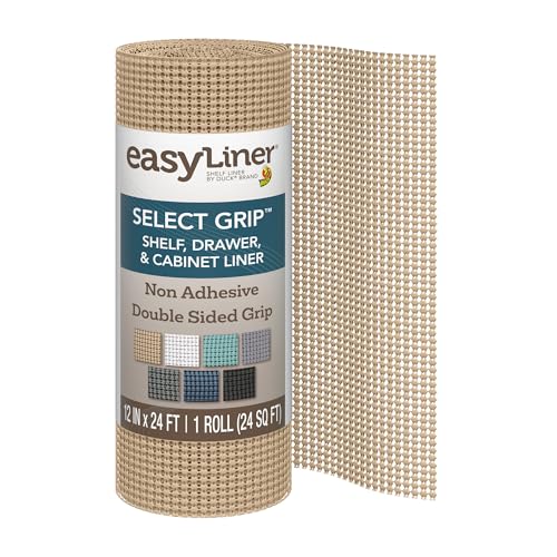 EasyLiner Select Grip Shelf Liner - Easy to Install & Cut to Fit - Non Slip, Non Adhesive, Drawer Shelf & Cabinet Liner for Kitchen, Bathroom, Pantry Cupboards, 12 in x 24 ft (1 Roll), 24 ft, Beige - color: Taupe, size: 12-Inch x 24 Feet