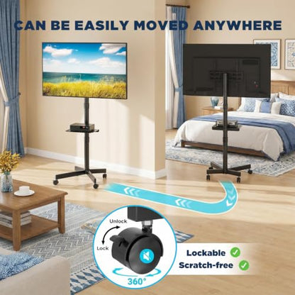 Mobile TV Stand with Tilt & Rolling Wheels, Fits 23–65 Inch LED LCD TVs, Portable TV Cart with Adjustable Media Shelf, Holds 99 lbs (Max VESA 400x400mm) for Living Room, Bedroom, Office - size: Style 4 15"D x 17"W x 57.7"H