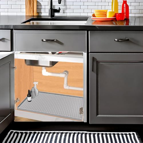 Under Sink Mat 22 x 22, Silicone Under Sink Liner for Kitchen Waterproof Bathroom Cabinet Mat, Light Grey - color: Light Grey, size: 22"W x 22"L