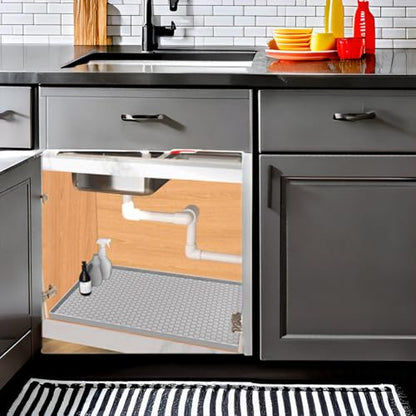 Under Sink Mat 22 x 22, Silicone Under Sink Liner for Kitchen Waterproof Bathroom Cabinet Mat, Light Grey - color: Light Grey, size: 22"W x 22"L