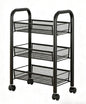 3-Tier Rolling Storage Cart, Metal Mesh Basket Shelves on Wheels, Black, for Kitchen, Nursery and Snack Organization