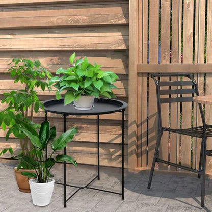 Garden 4 you End Table Metal Side Table Black Round Folding Tray Cyan Sofa Small Accent Fold-able Table, Round End Table Tray, Next to Sofa Table, Snack Table for Living Room and Bed Room - color: Black