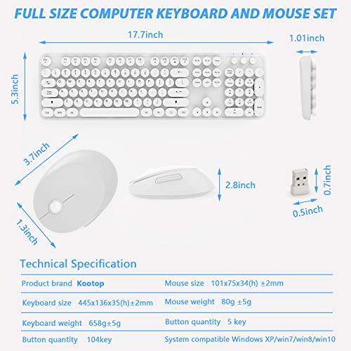 Wireless Keyboard Mouse Combo, 104 Keys Cute White Keyboard with Number Pad & Mouse for Windows, Computer, PC, Notebook, Laptop (White) - color: 2 White
