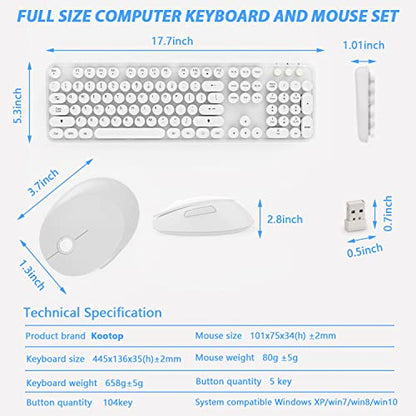 Wireless Keyboard Mouse Combo, 104 Keys Cute White Keyboard with Number Pad & Mouse for Windows, Computer, PC, Notebook, Laptop (White) - color: 2 White