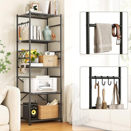 DurayLoly Metal Shelving with Hooks & Side Panel for Pantry Storage, 5-Tier | More dense wire diameters, Reinforcing Ribs, Leveling Feet, easy assembly, 550LBS Heavy Duty Shelving, Kitchen Laundry Room - size: 17.7" W x 11.81" D x 58.26" H (5T)