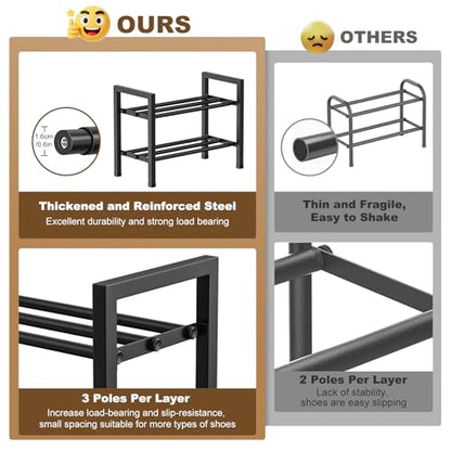 Roylvan 2-Tire 18"-33" Expandable Shoe Rack for Closet, Entryway, Dorm | Fits 4-8 Pairs Shoes, Adjustable Free Standing Shoe Shelf Storage, Shoes Organizer for Small Closet, Metal, Black - size: 2-Tire Black