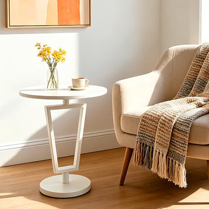 Lightdot White Round Side Table Modern End Table for Small Space Heavy Duty Metal Base Accent Table Nightstand for Living Room Bedroom Coffee-Easy Assemble - color: White-t