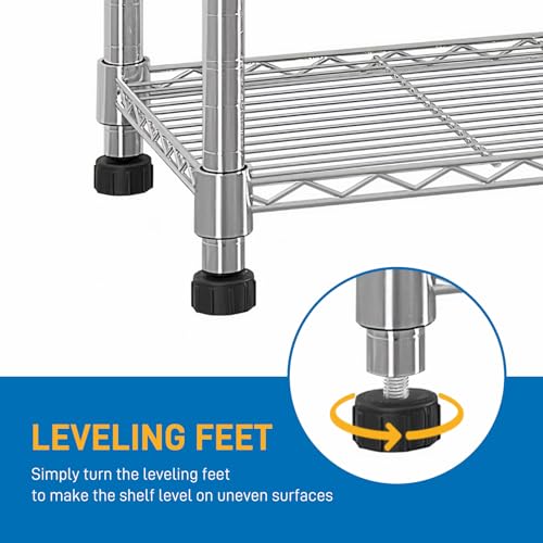 5-Tier Wire Shelving Unit, Adjustable Heavy Duty Storage Rack with Leveling Feet, Freestanding Metal Shelves, for Garage Kitchen, Chrome - color: Chrome, 4 Tier-62.9"