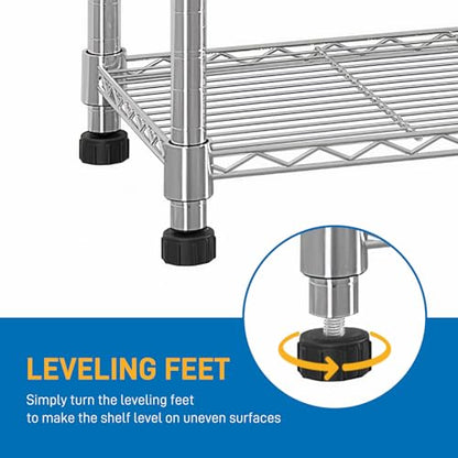 5-Tier Wire Shelving Unit, Adjustable Heavy Duty Storage Rack with Leveling Feet, Freestanding Metal Shelves, for Garage Kitchen, Chrome - color: Chrome, 4 Tier-62.9"
