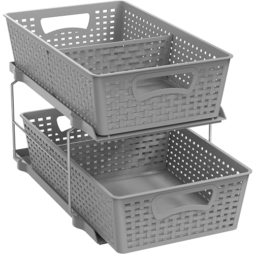 Simple Houseware 2 Tier Bathroom Organizer Tray Pull-Out Sliding Drawer, Under Sink Storage, Gray - color: Gray