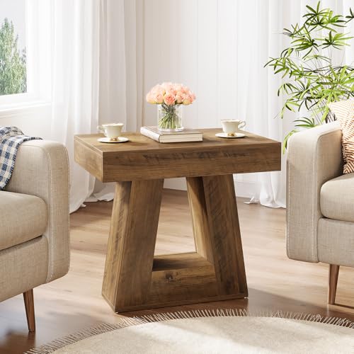 Tribesigns 24" Modern Side Table, 2-Tier Narrow Wooden End Table with Trapezoid Base, Farmhouse Small Nightstand for Living Room, Bedroom (1, Brown) - color: Brown