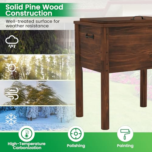 Tangkula Wooden Patio Cooler, Outdoor Ice Chest Beverage Bar, Cooler Table for Poolside, Backyard, Party, BBQ - size: Medium