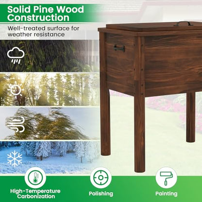 Tangkula Wooden Patio Cooler, Outdoor Ice Chest Beverage Bar, Cooler Table for Poolside, Backyard, Party, BBQ - size: Medium